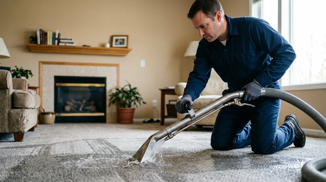 Water damage restoration technician working near Rosendale, MO